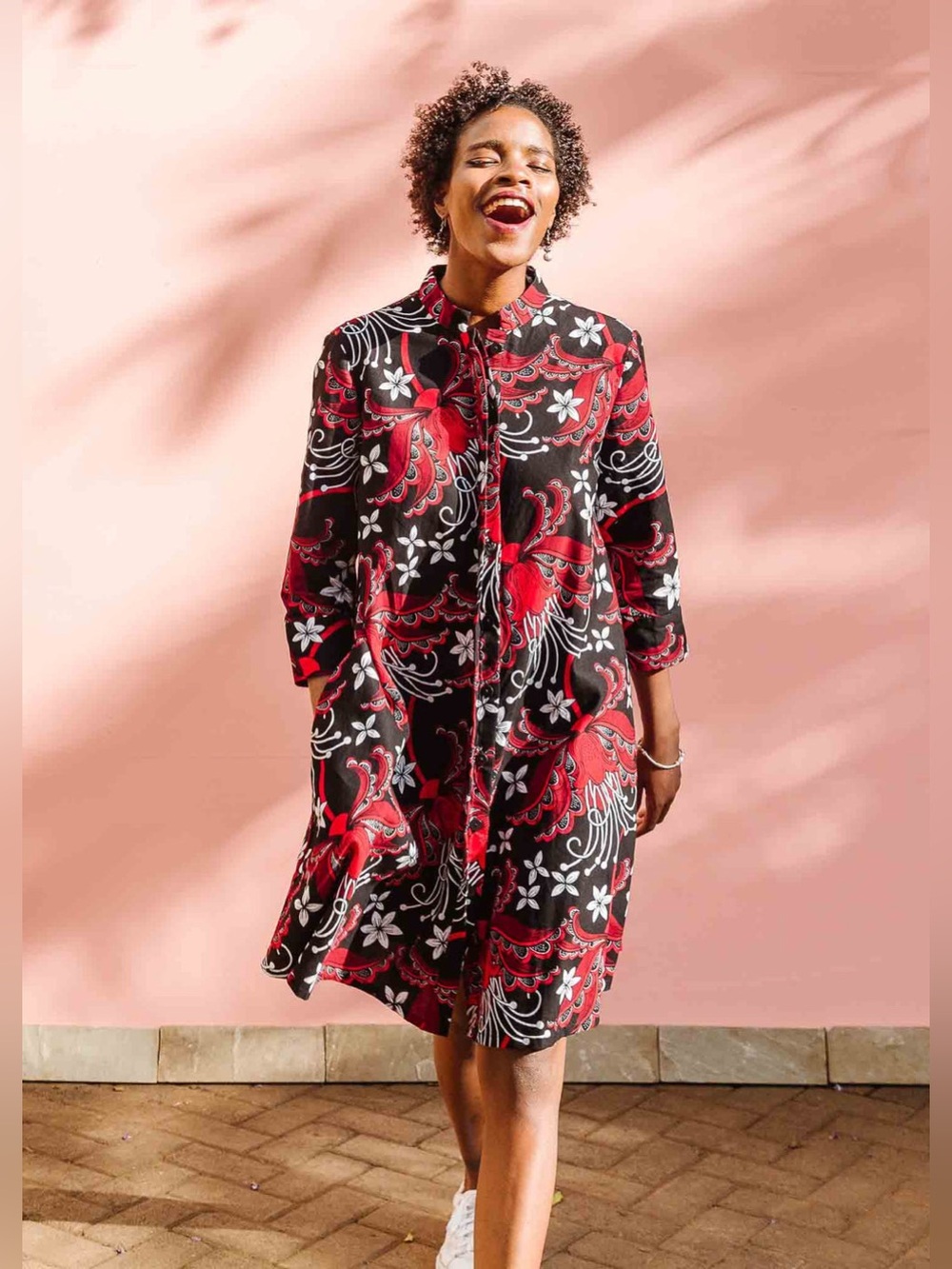 NWT Zuri The Dress Long Sonata Black Red White Size Medium 100% Cotton Kenya